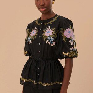 Farm Rio Winter Garden Embroidered Blouse